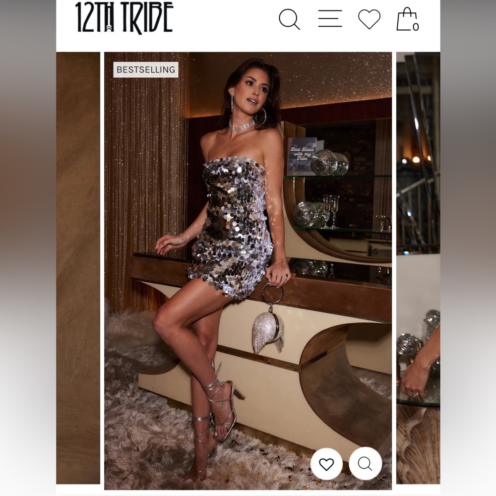 12th Tribe “Pippa Silver Disco Sequin Mini Dress”